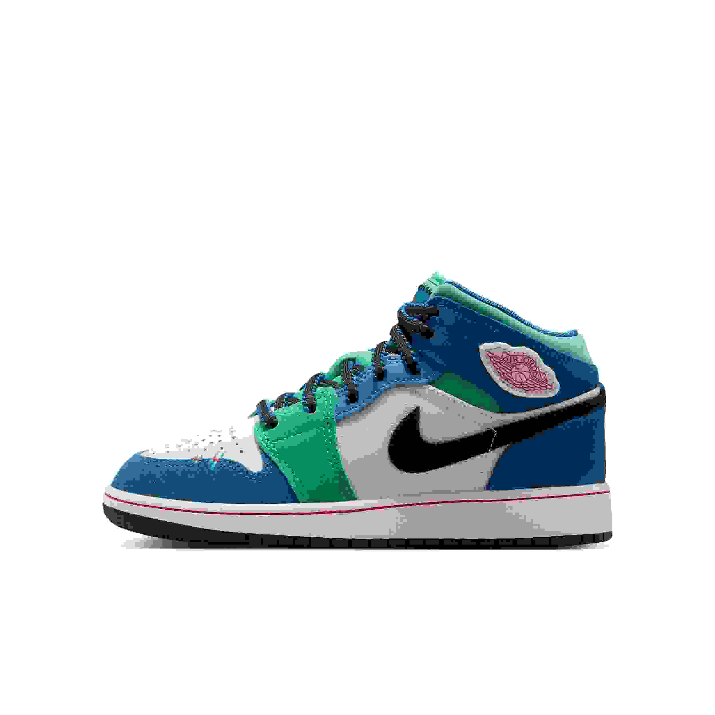 Jordan 1 Mid SE Grade School Boys' "Chalk/True Blue/Kinetic Green/University Red" Shoe